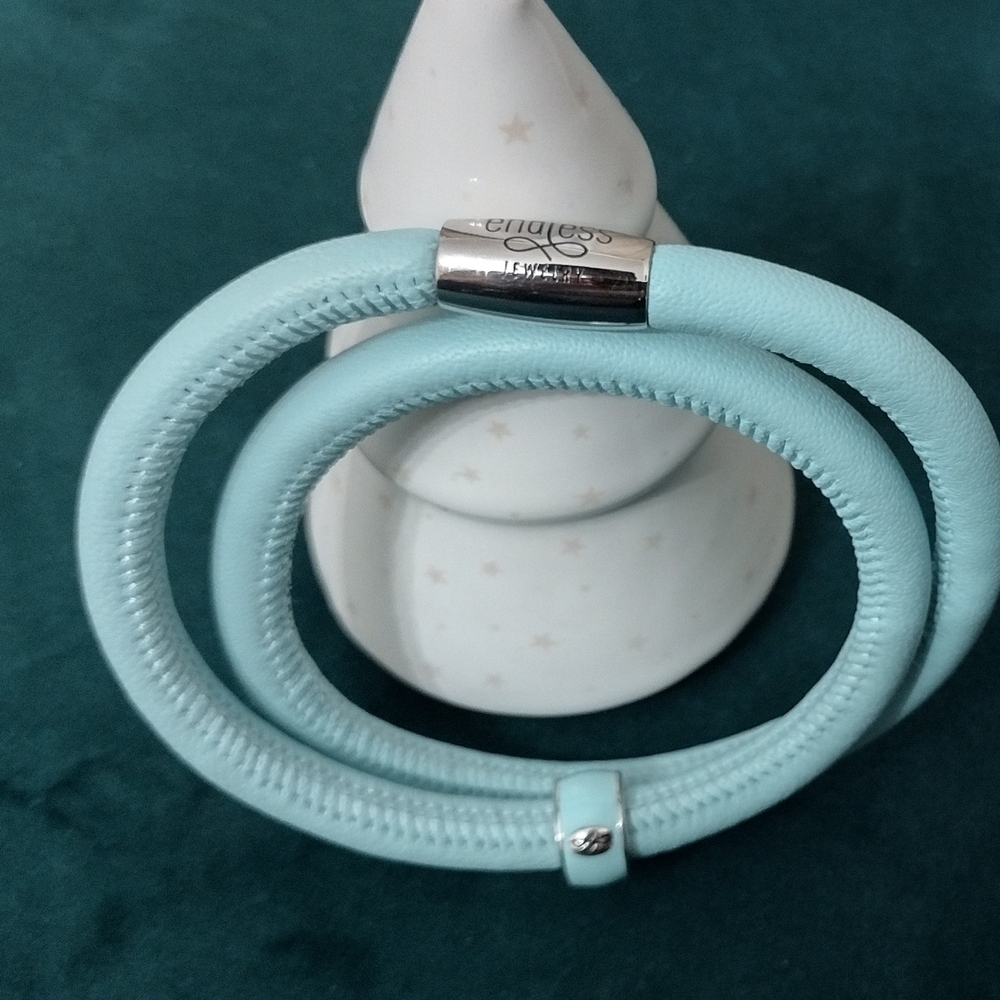 Endless Jenifer Lopez Mint Leather Double Bracelet With Silver/ Enamel Charm